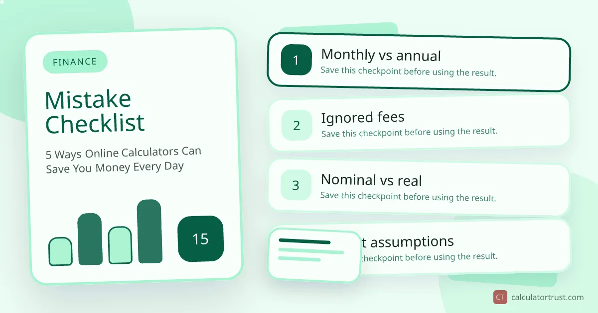 5 Ways Online Calculators Can Save You Money Every Day mistake checklist illustration